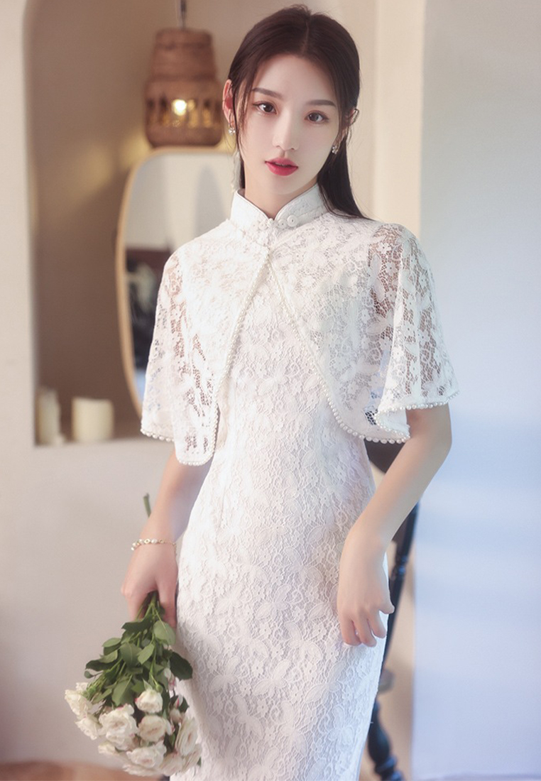 Temperament socialite light luxury white dress cheongsam CA122701