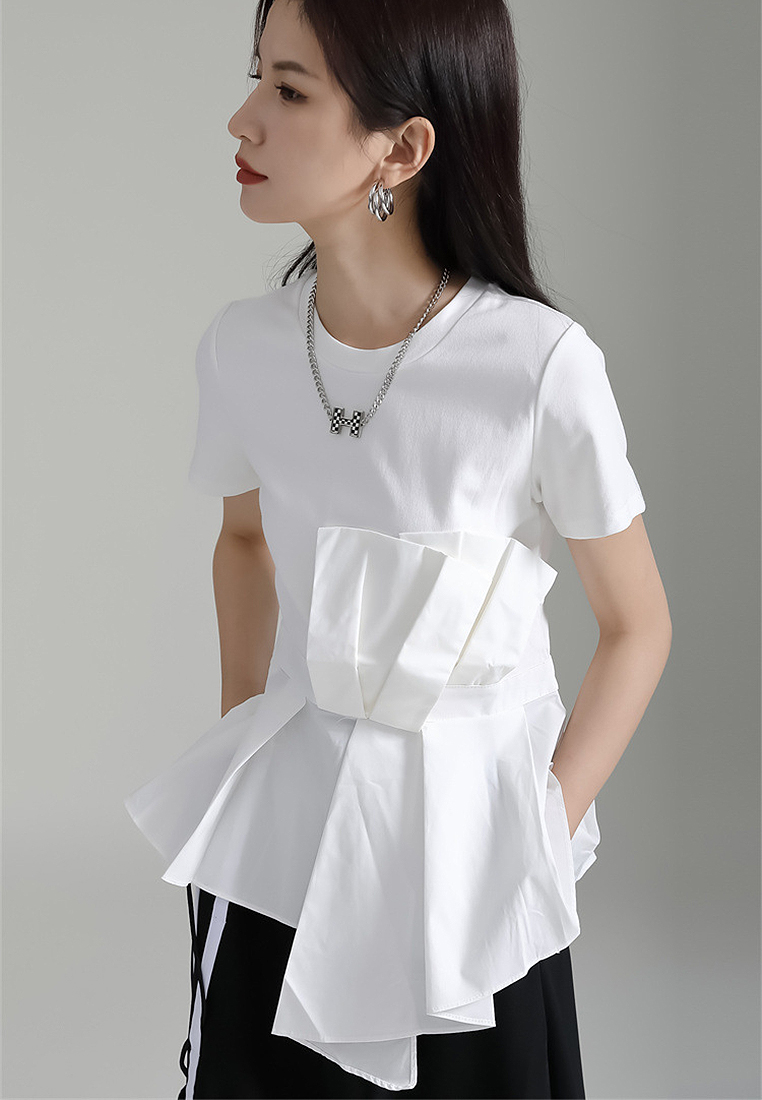 2024 Summer New Irregular Spliced Short Sleeved T-shirt CA24030101BK