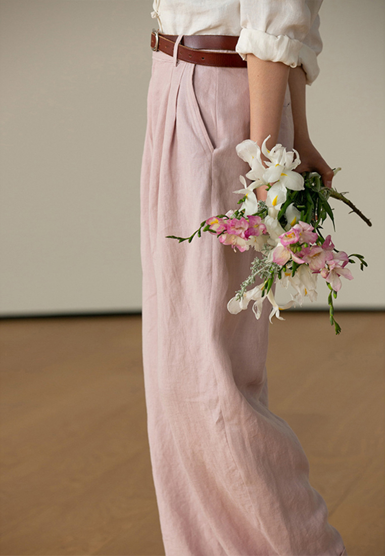 2023 Korean style simple high waist thin solid color straight leg rolled casual pants CA23050401