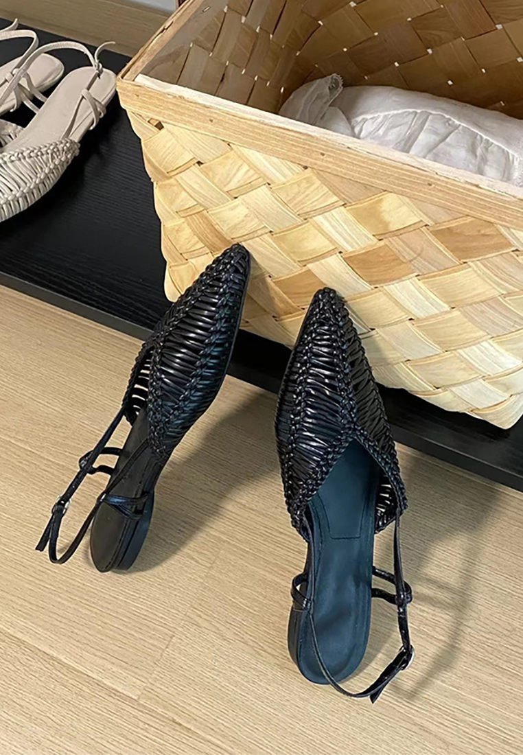 Leather Braided Flat Hollow Sandals CA25042301BE