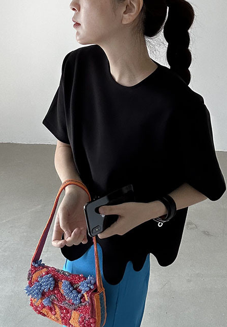 New early summer wave pattern solid color short-sleeved T-shirt CA25042901BE