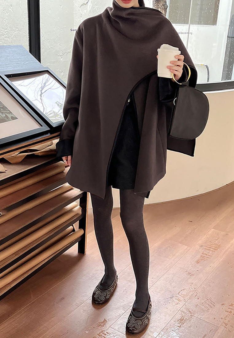 New Autumn/Winter French Wool Scarf Collar Versatile Coat CA25110301BW