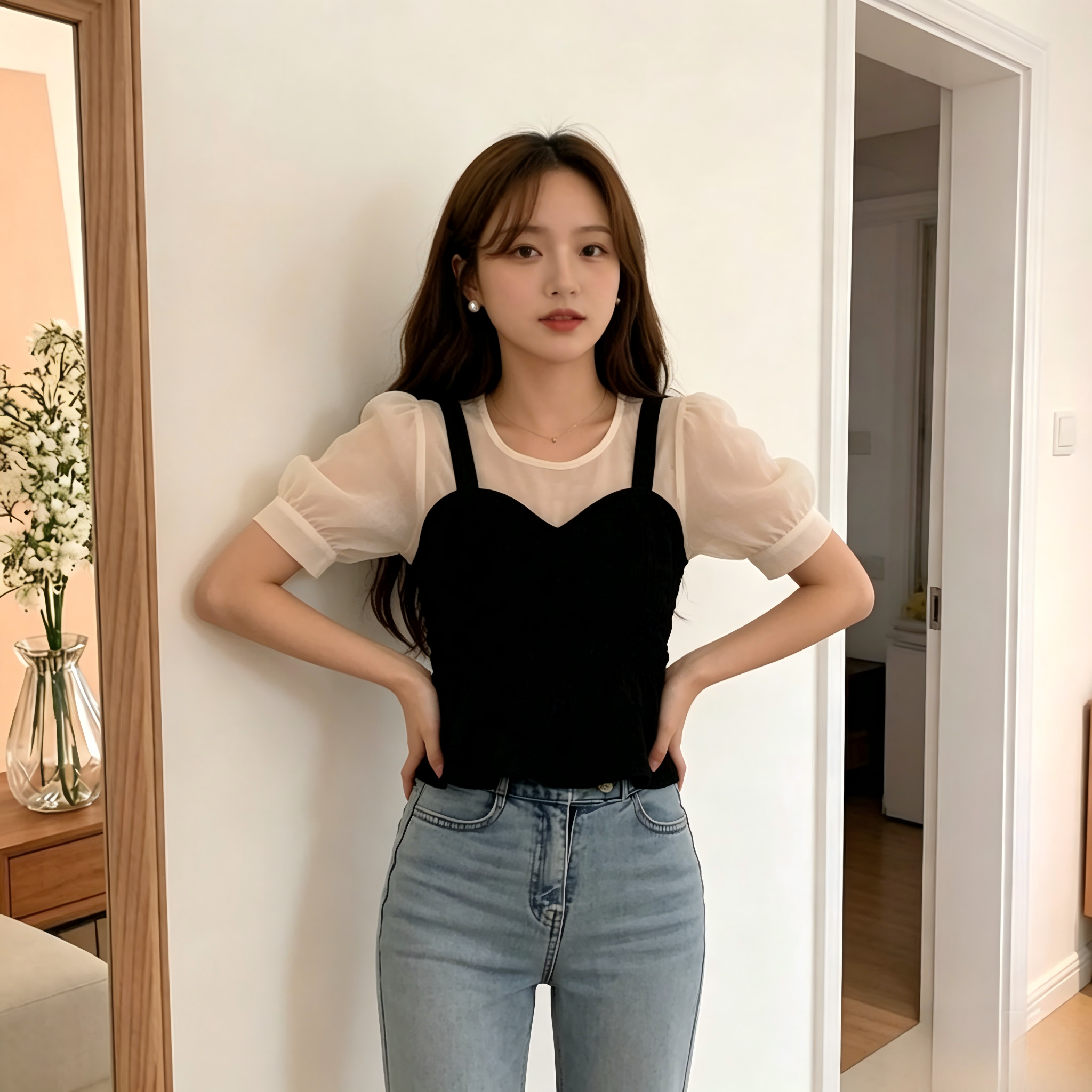 Korean Puff Sleeve Chiffon Blouse K26042201