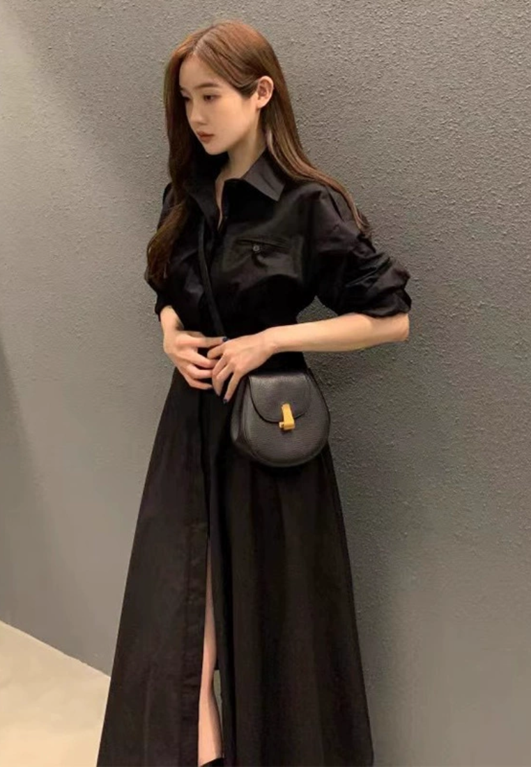 Temperament single breasted waist cinched long sleeved dress CA25031901BE