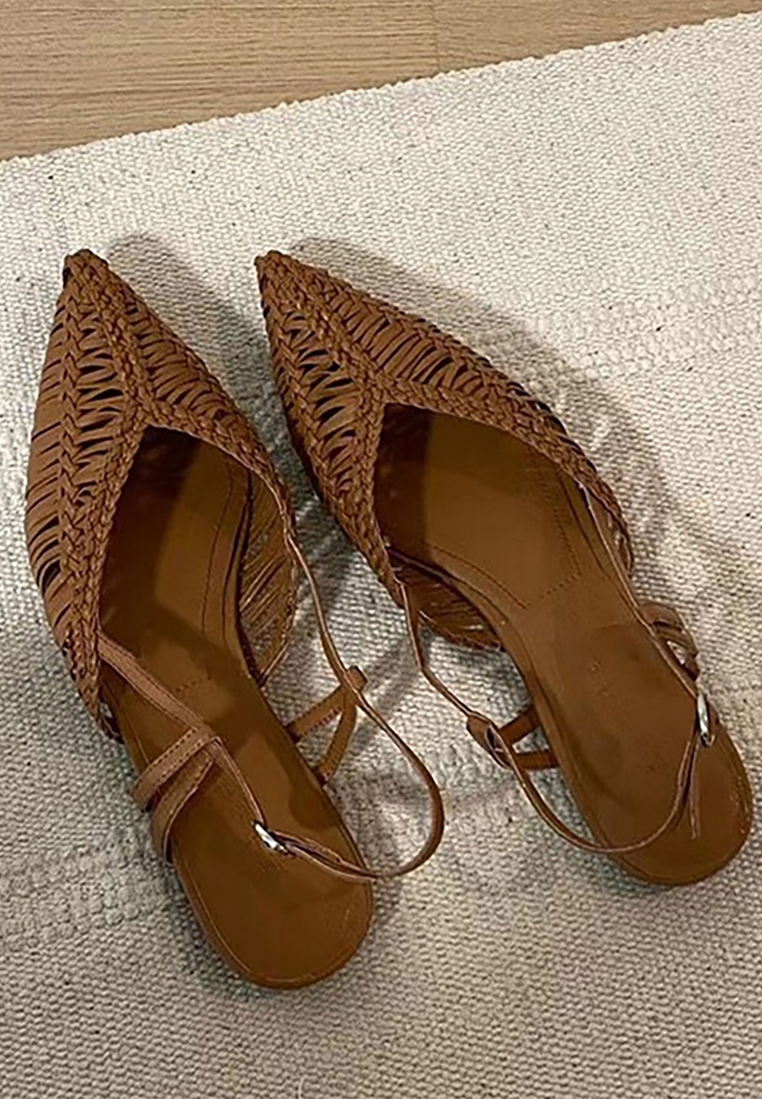 Leather Braided Flat Hollow Sandals CA25042301BE