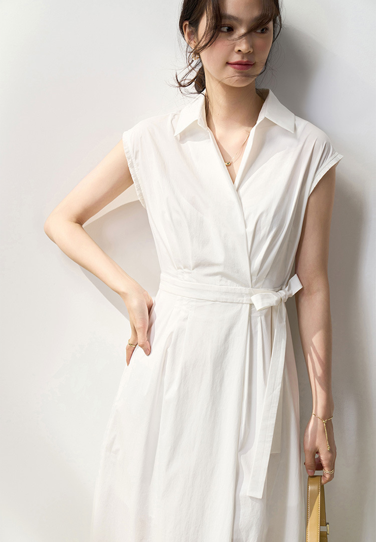 Summer French-style symmetrical waist-tie cotton shirt dress CA25052901BK