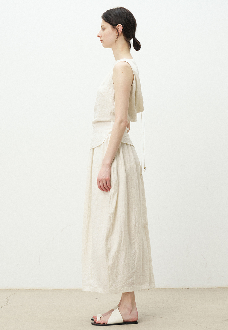 New Lace-up Top and Skirt Linen Suit CA25060301RD