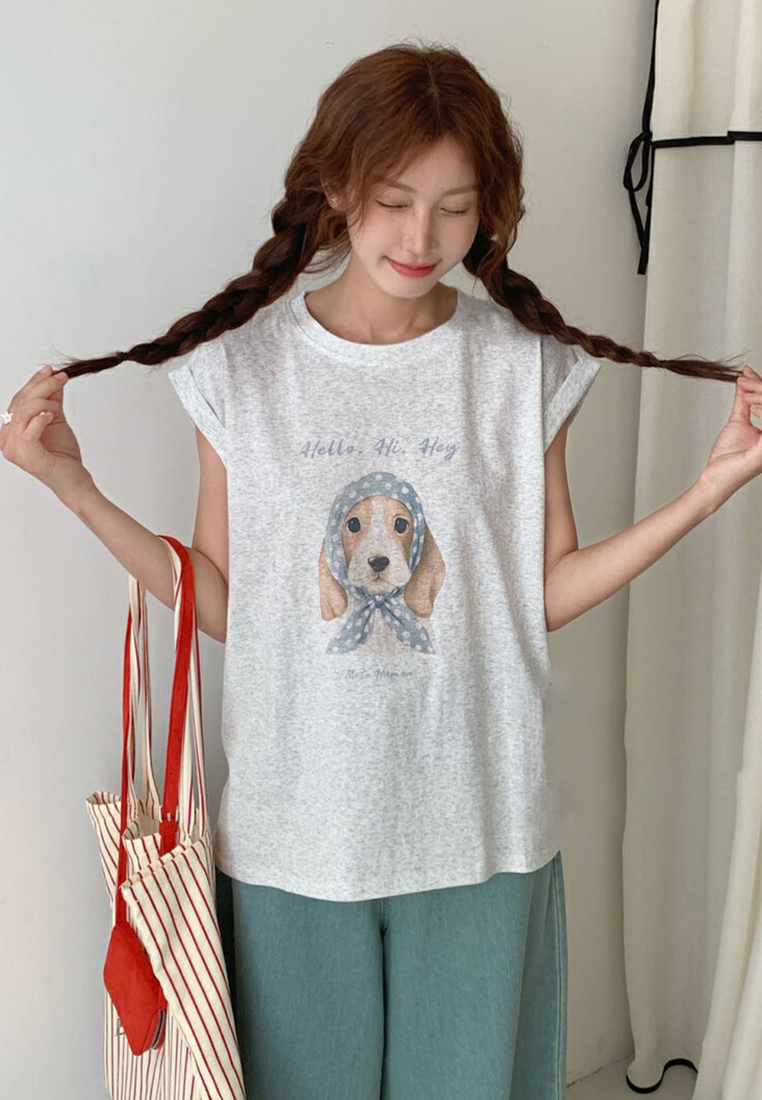 Summer New Casual Retro Printed Round Neck Top CA25070901W