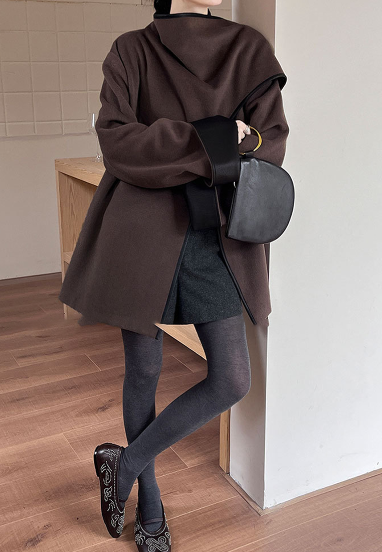 New Autumn/Winter French Wool Scarf Collar Versatile Coat CA25110301BW