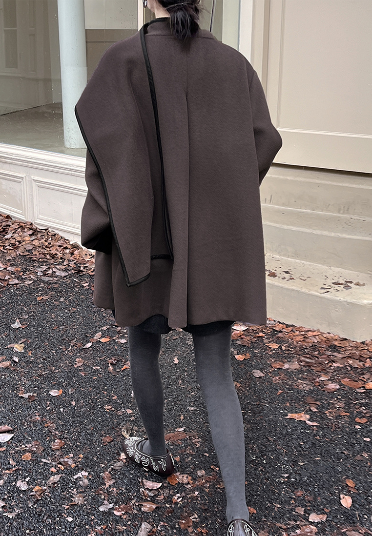 New Autumn/Winter French Wool Scarf Collar Versatile Coat CA25110301BW