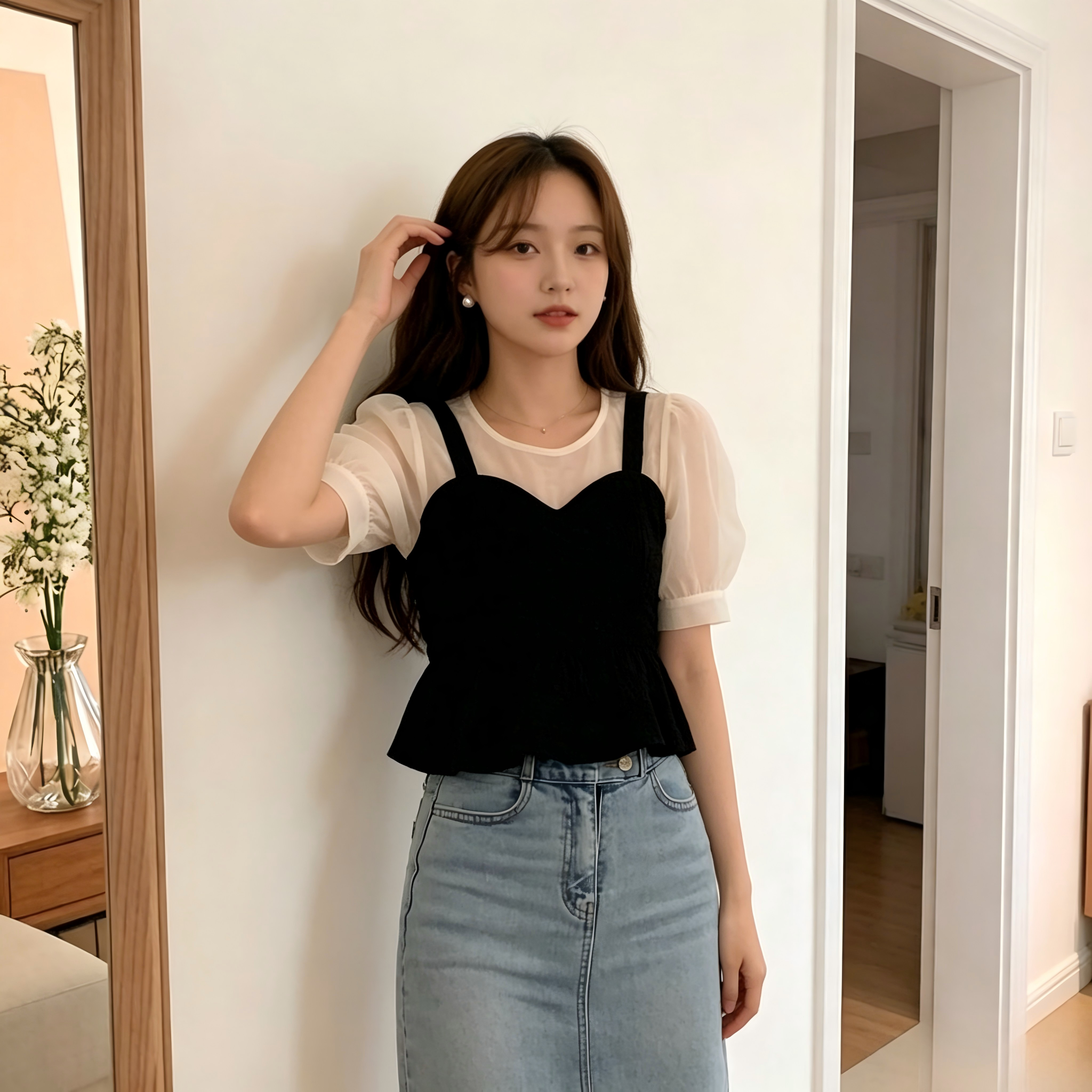 Korean Puff Sleeve Chiffon Blouse K26042201