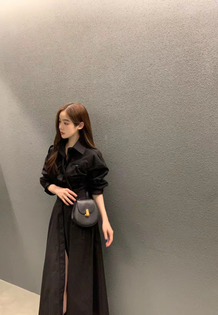 Temperament single breasted waist cinched long sleeved dress CA25031901BE