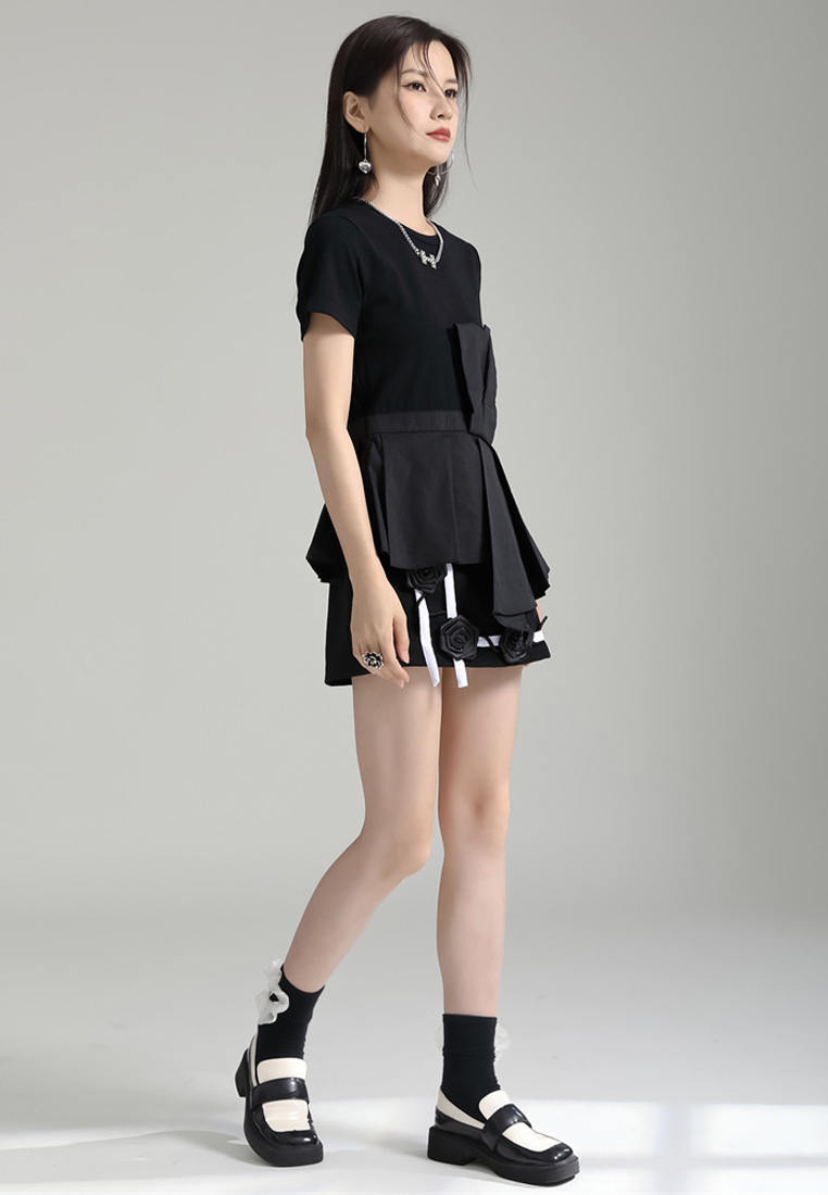 2024 Summer New Irregular Spliced Short Sleeved T-shirt CA24030101BK