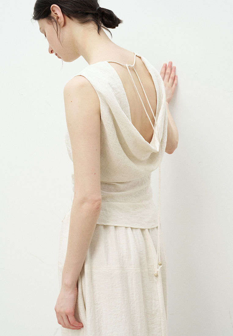 New Lace-up Top and Skirt Linen Suit CA25060301RD