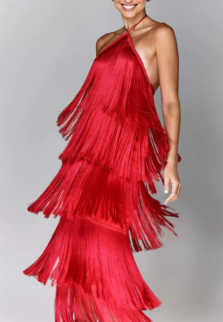 Fashionable tassel backless slit dress CA25061701GD