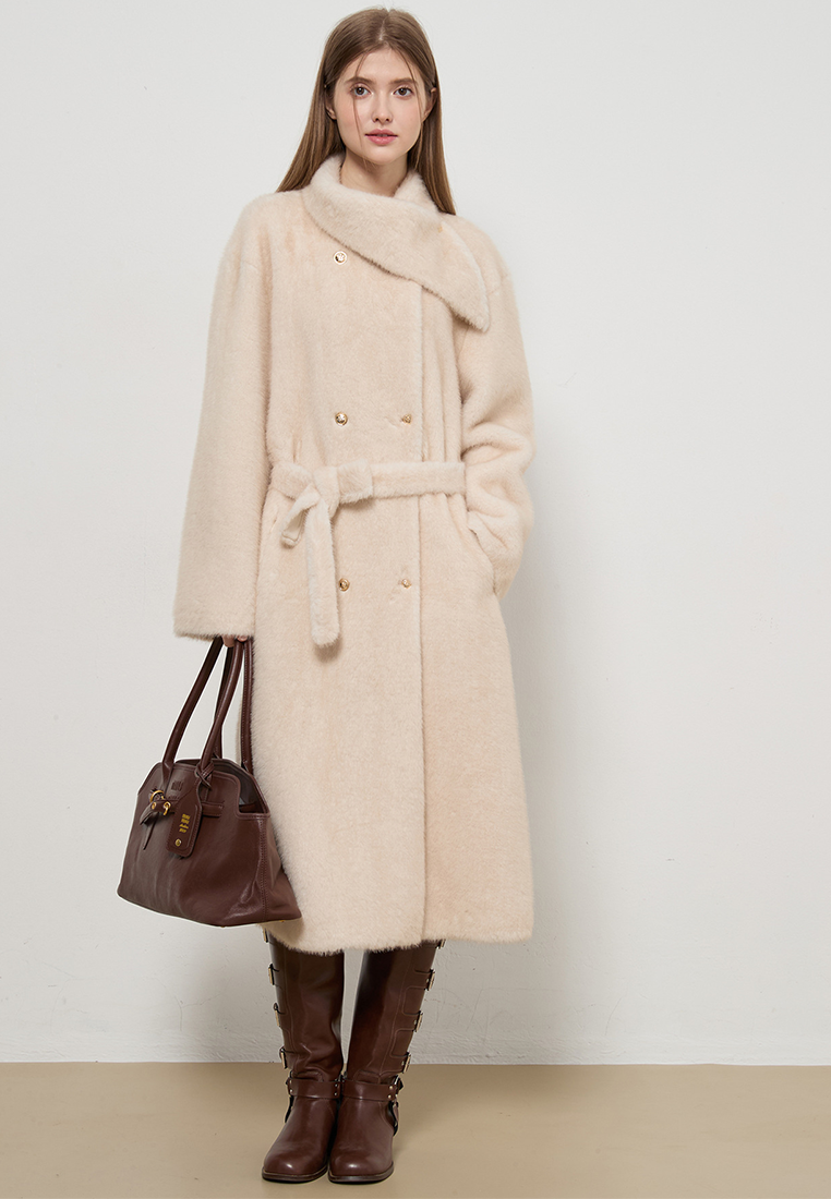 New Luxury Lady's Long-Length Eco-Fur Tweed Jacket CA25110710BE