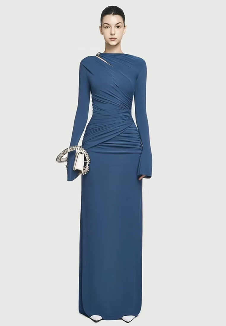 New Elegant Pleated Waist Flared Dress CA25101610BL