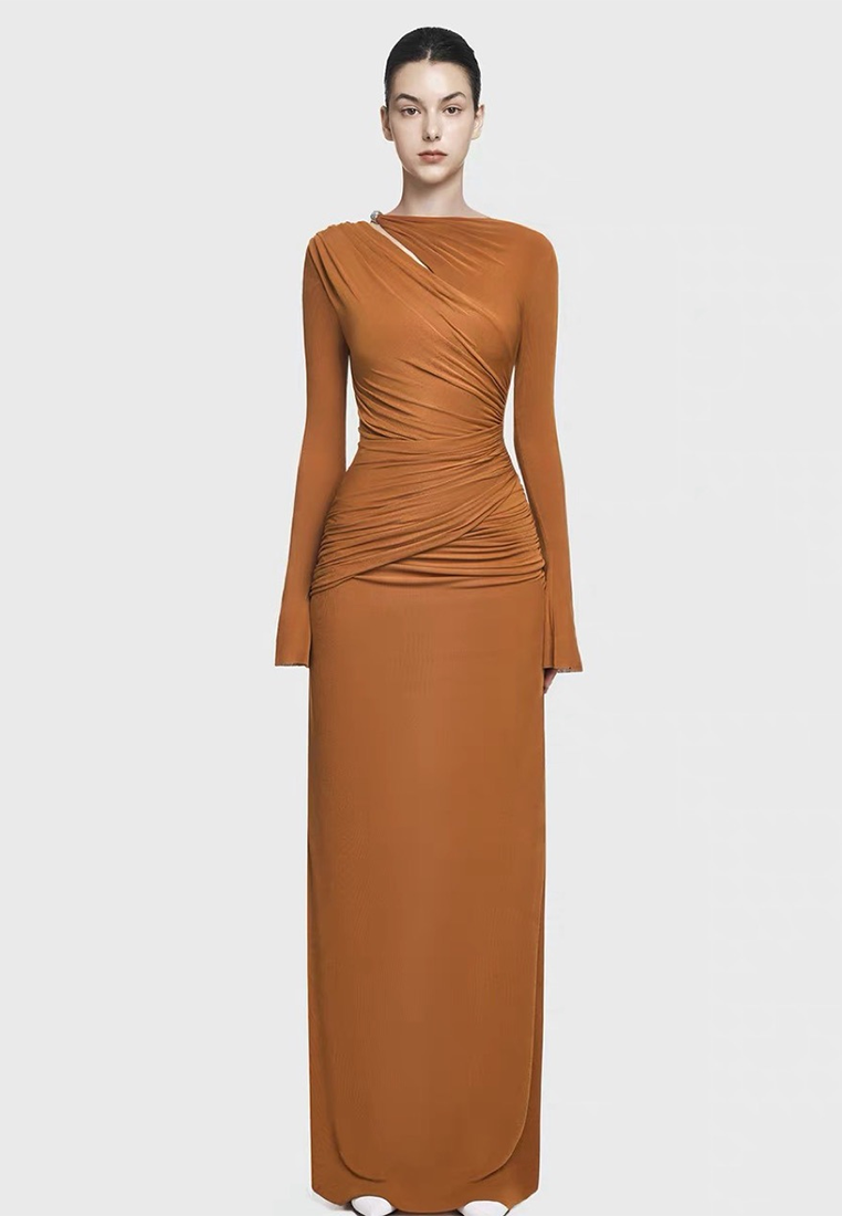 New Elegant Pleated Waist Flared Dress CA25101610BL