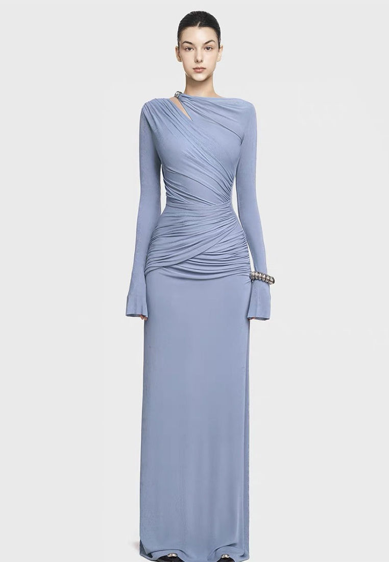 New Elegant Pleated Waist Flared Dress CA25101610BL