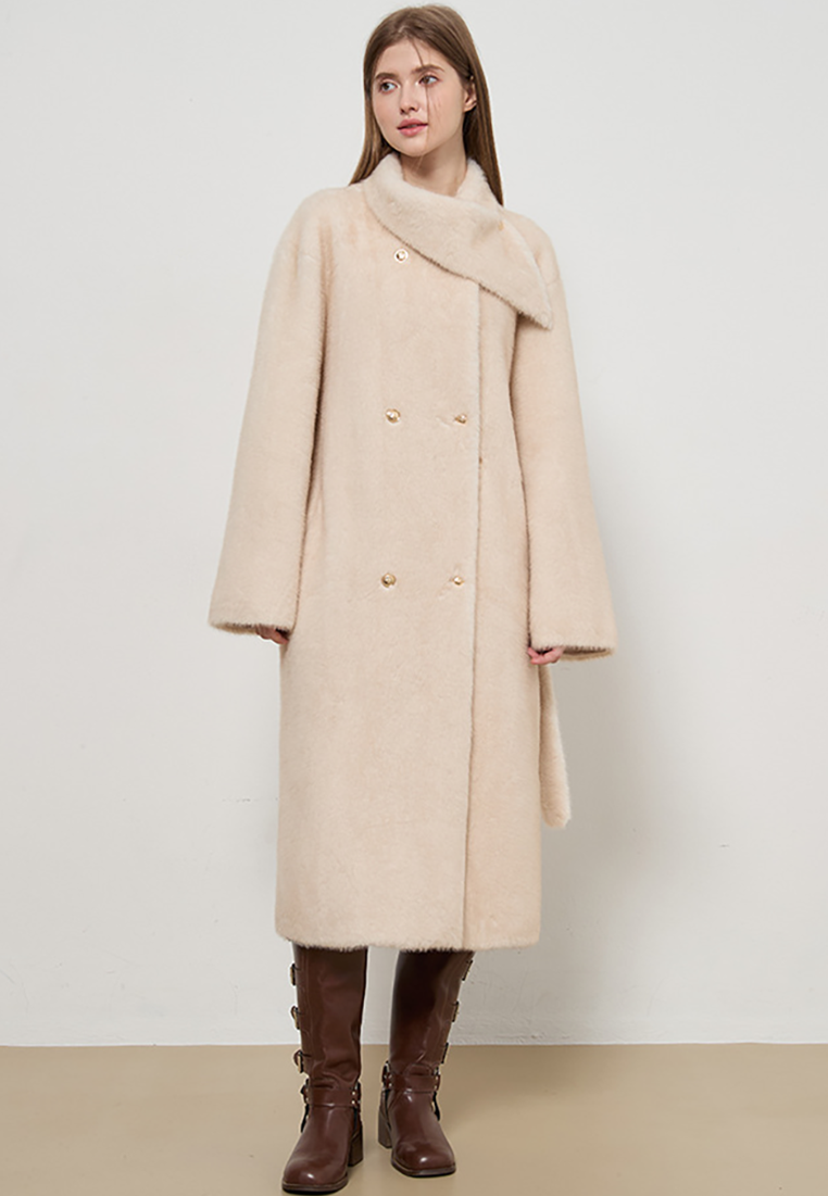 New Luxury Lady's Long-Length Eco-Fur Tweed Jacket CA25110710BE