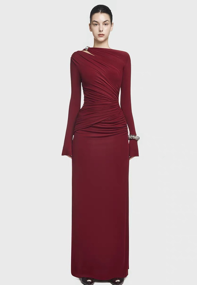 New Elegant Pleated Waist Flared Dress CA25101610BL