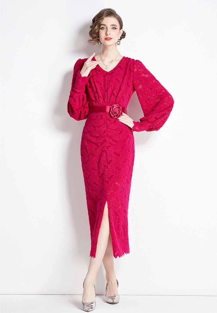 2024 new lace slim fit hip hugging dress CA24073110BK