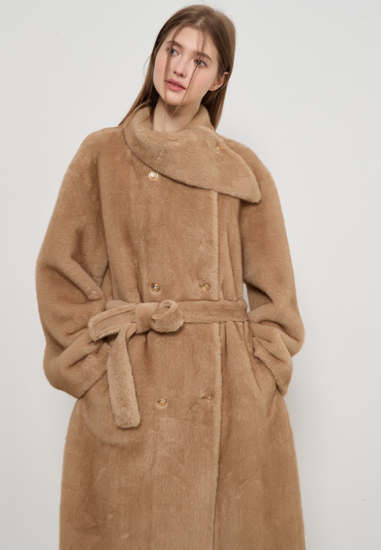 New Luxury Lady's Long-Length Eco-Fur Tweed Jacket CA25110710BE