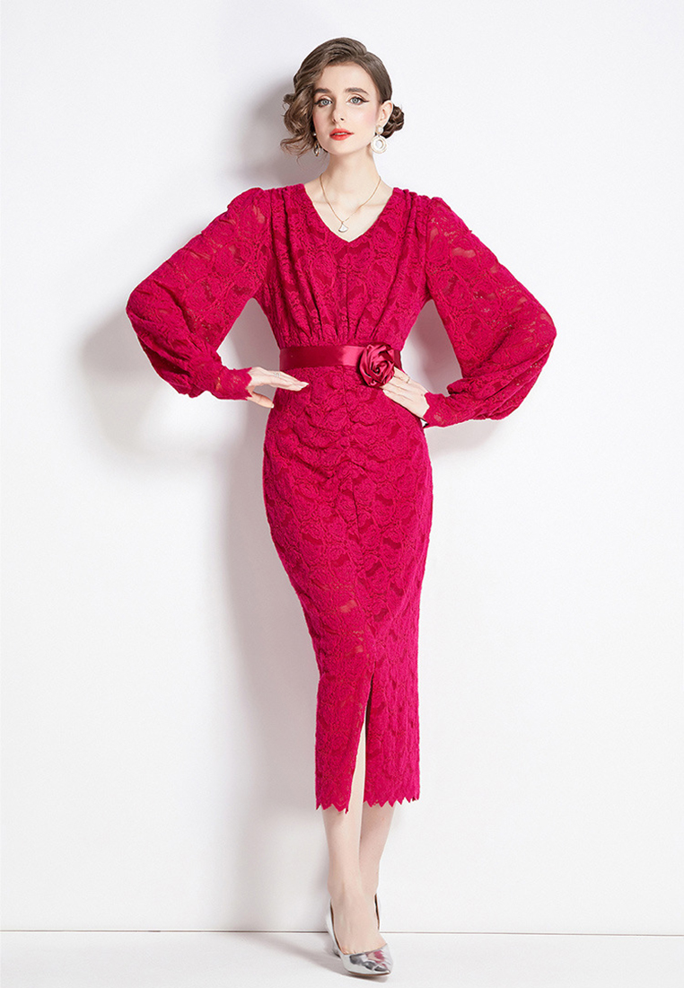 2024 new lace slim fit hip hugging dress CA24073110BK