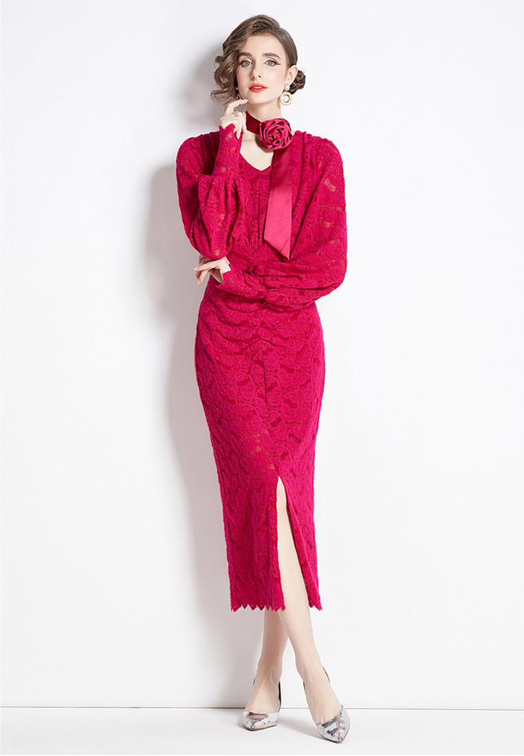 2024 new lace slim fit hip hugging dress CA24073110BK