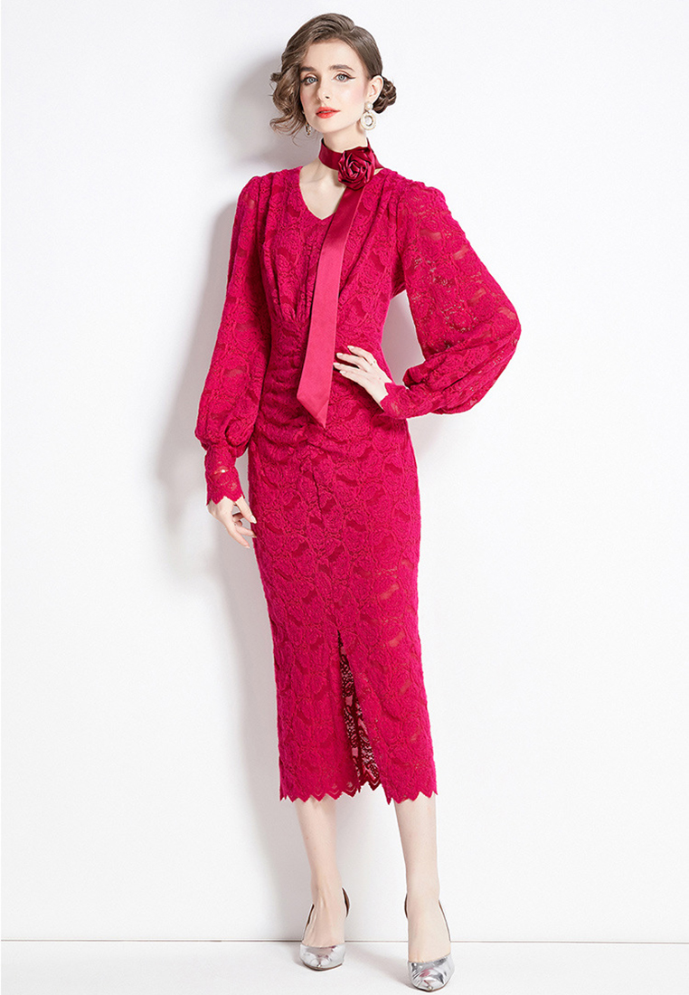 2024 new lace slim fit hip hugging dress CA24073110BK