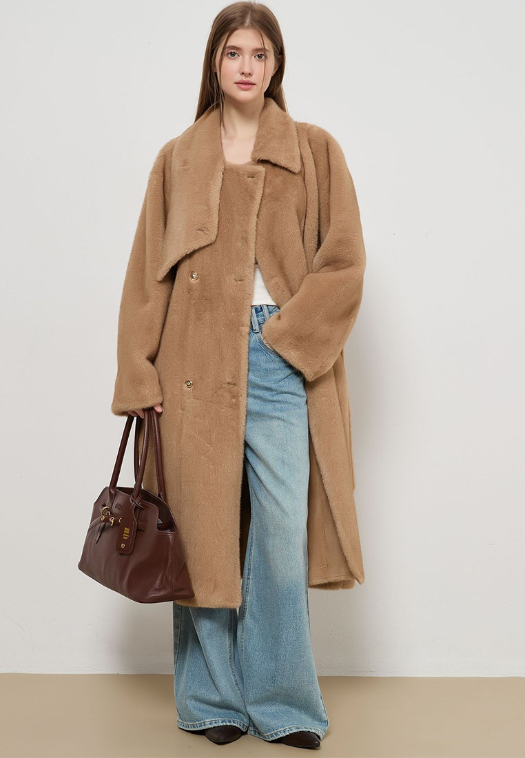 New Luxury Lady's Long-Length Eco-Fur Tweed Jacket CA25110710BE