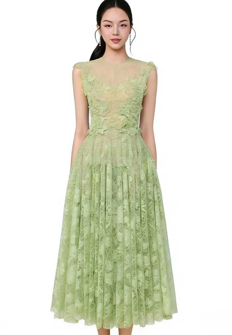 French Floral Lace Maxi Dress Elegant 3D Flower A-Line Evening Dress K26040911