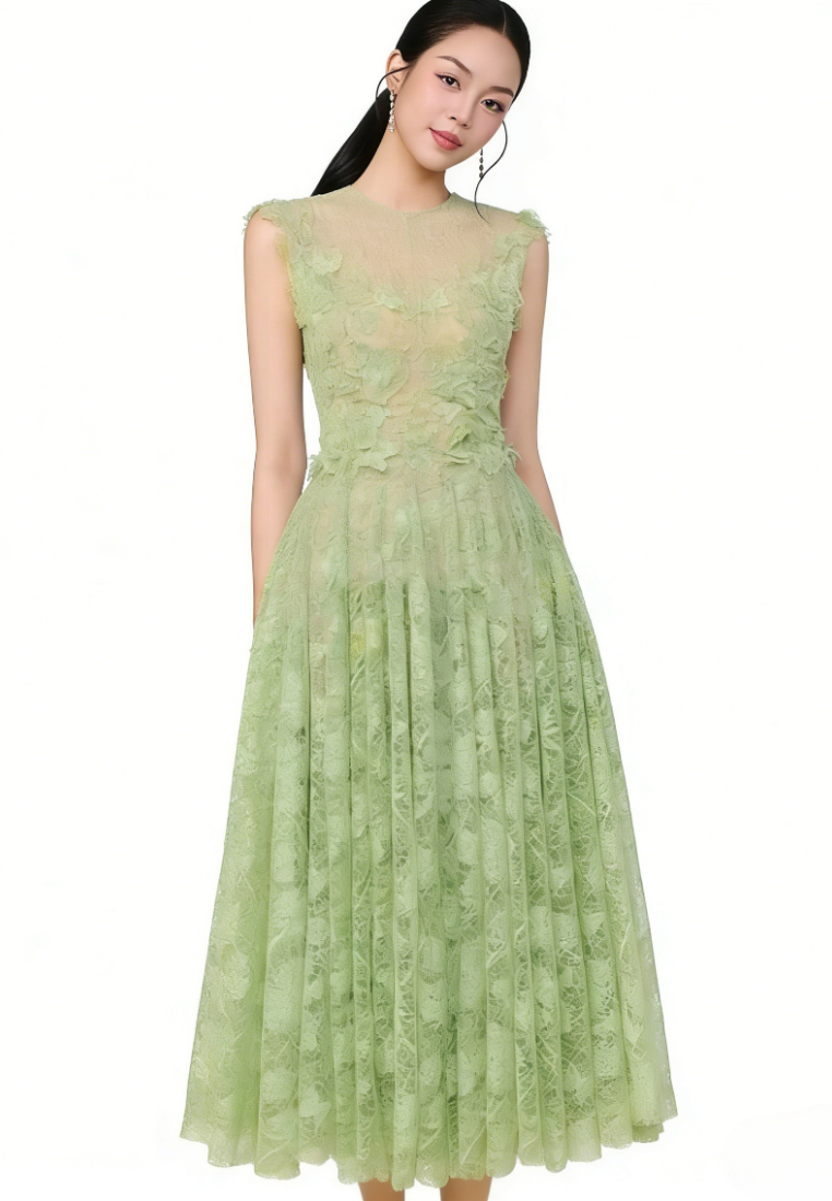 French Floral Lace Maxi Dress Elegant 3D Flower A-Line Evening Dress K26040911