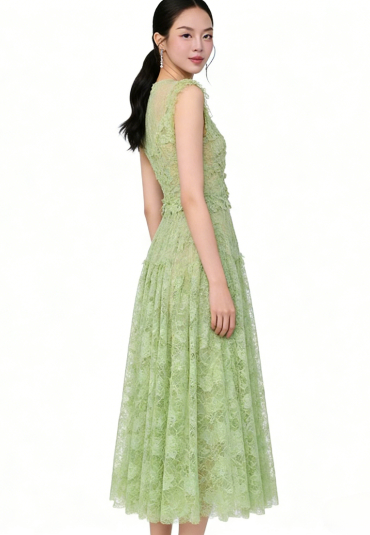 French Floral Lace Maxi Dress Elegant 3D Flower A-Line Evening Dress K26040911