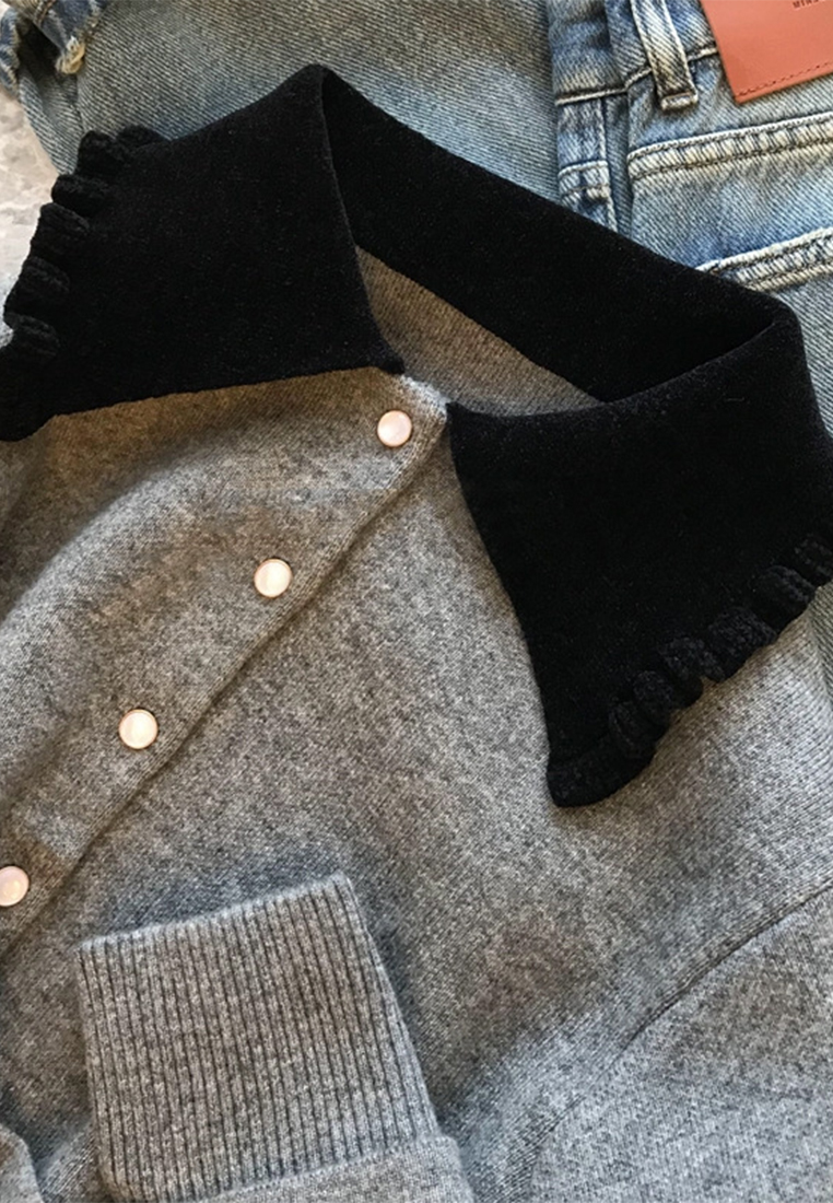 Wool small collar knitted wool short cardigan jacket CA110210