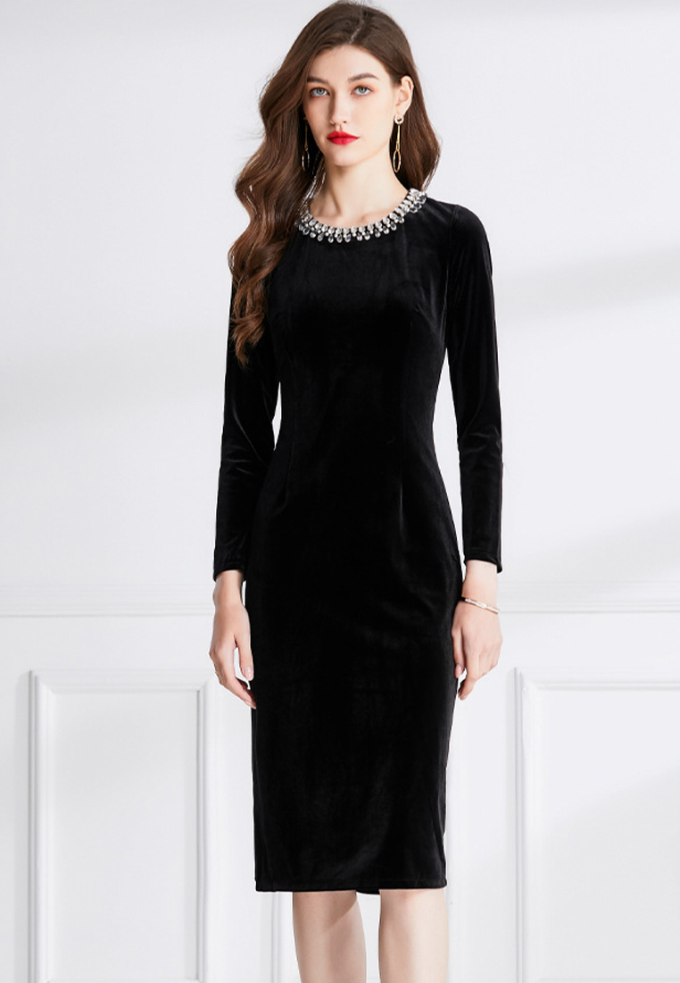French retro velvet dress CA241128110BK