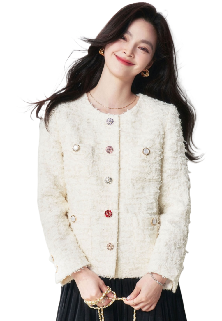 New French Style Tweed White Women Jacket K25112107