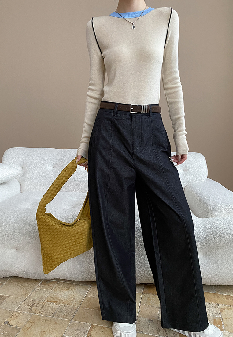 Autumn contrast color straight shoulder slim bottoming sweater CA25092510-1