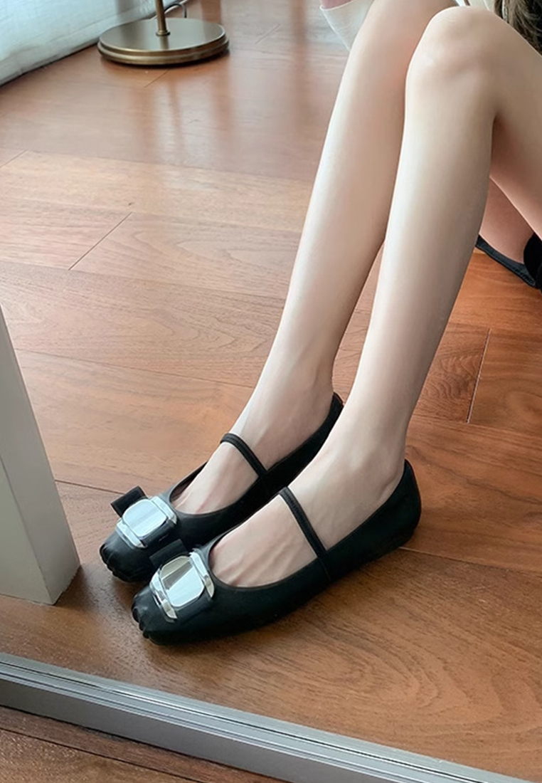 New genuine leather square toe bow thick heel Mary Jane shoes CA225042210BK