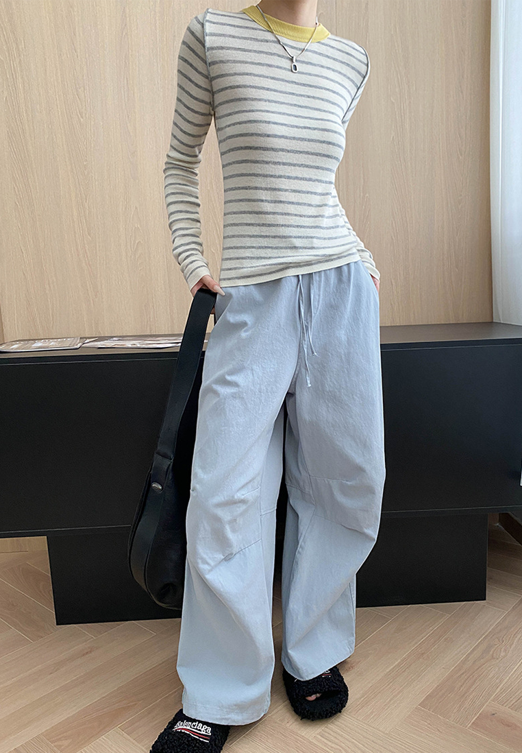 Autumn contrast color straight shoulder slim bottoming sweater CA25092510-1