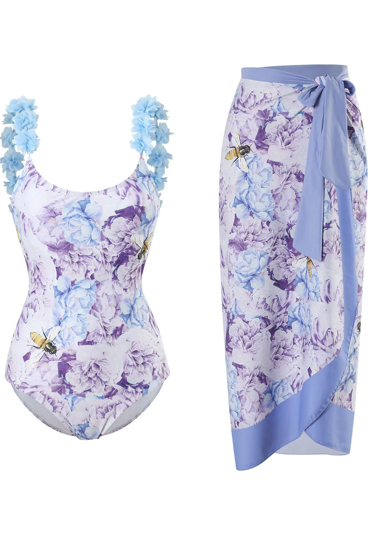 Retro backless flower one-piece swimsuit + chiffon skirt CA25030510PI