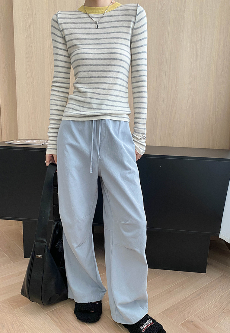 Autumn contrast color straight shoulder slim bottoming sweater CA25092510-1