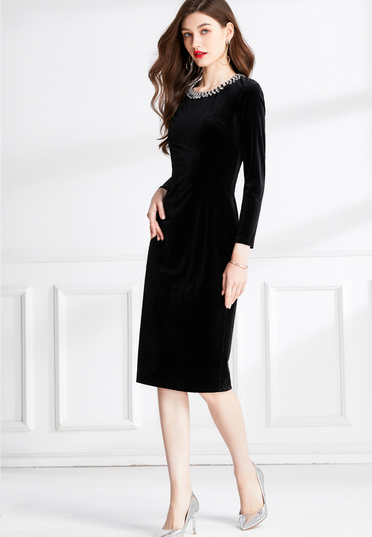 French retro velvet dress CA241128110BK