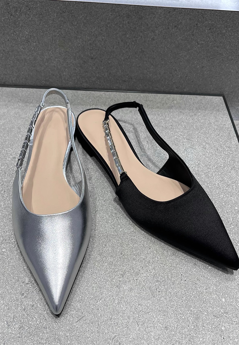 Summer new flat chain diamond embellished back strap sandals CA25042210BK