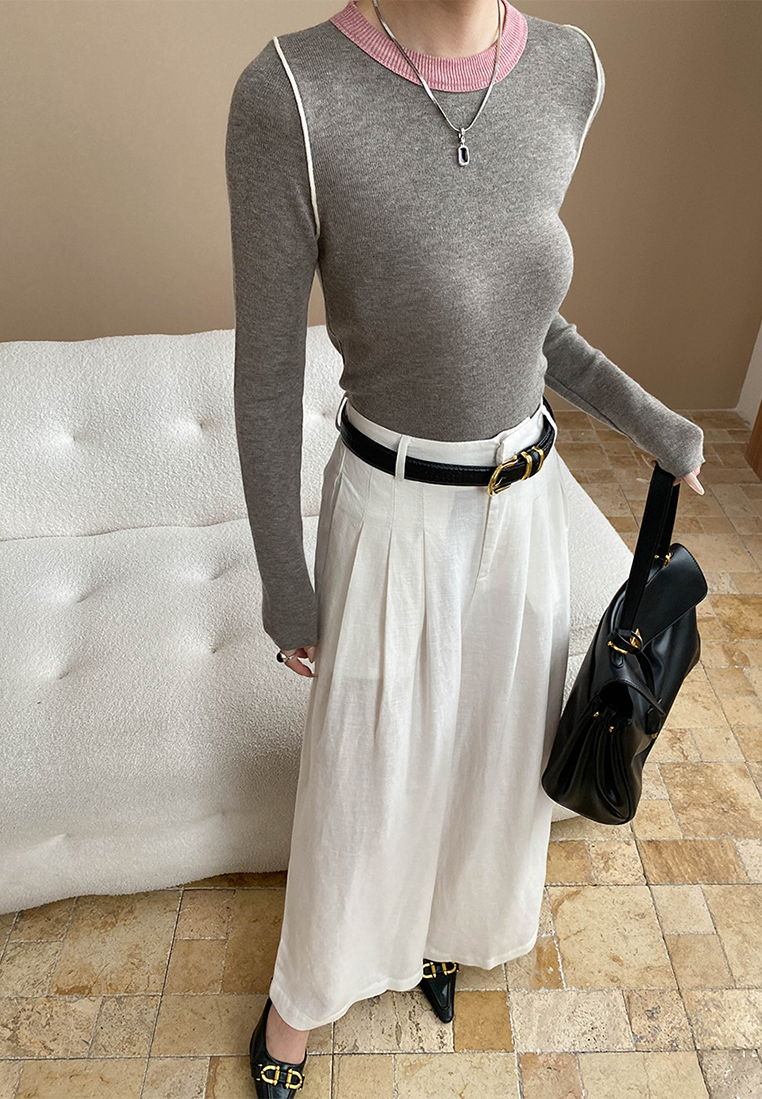 Autumn contrast color straight shoulder slim bottoming sweater CA25092510-1