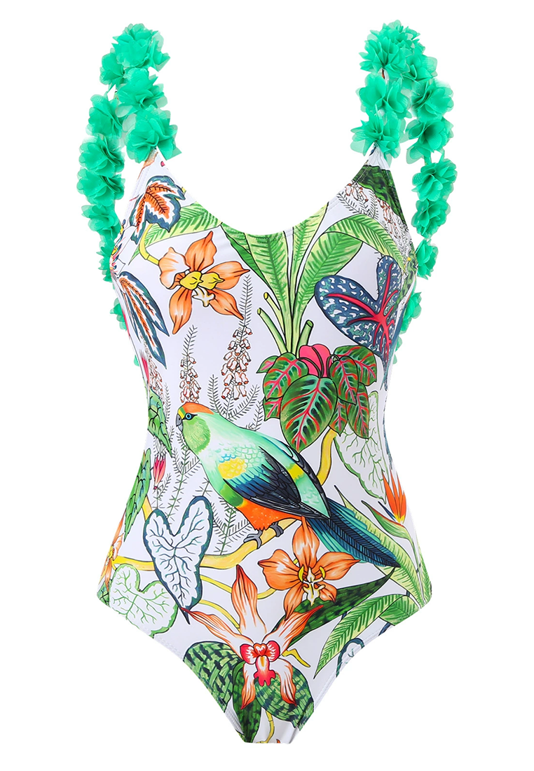 Retro backless flower one-piece swimsuit + chiffon skirt CA25030510PI