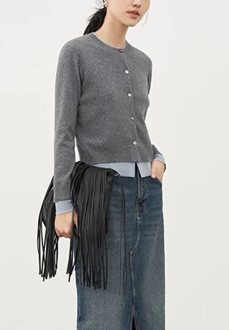 New Knitted Color Contrasting Top CA24111210GY