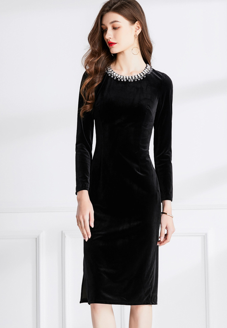 French retro velvet dress CA241128110BK