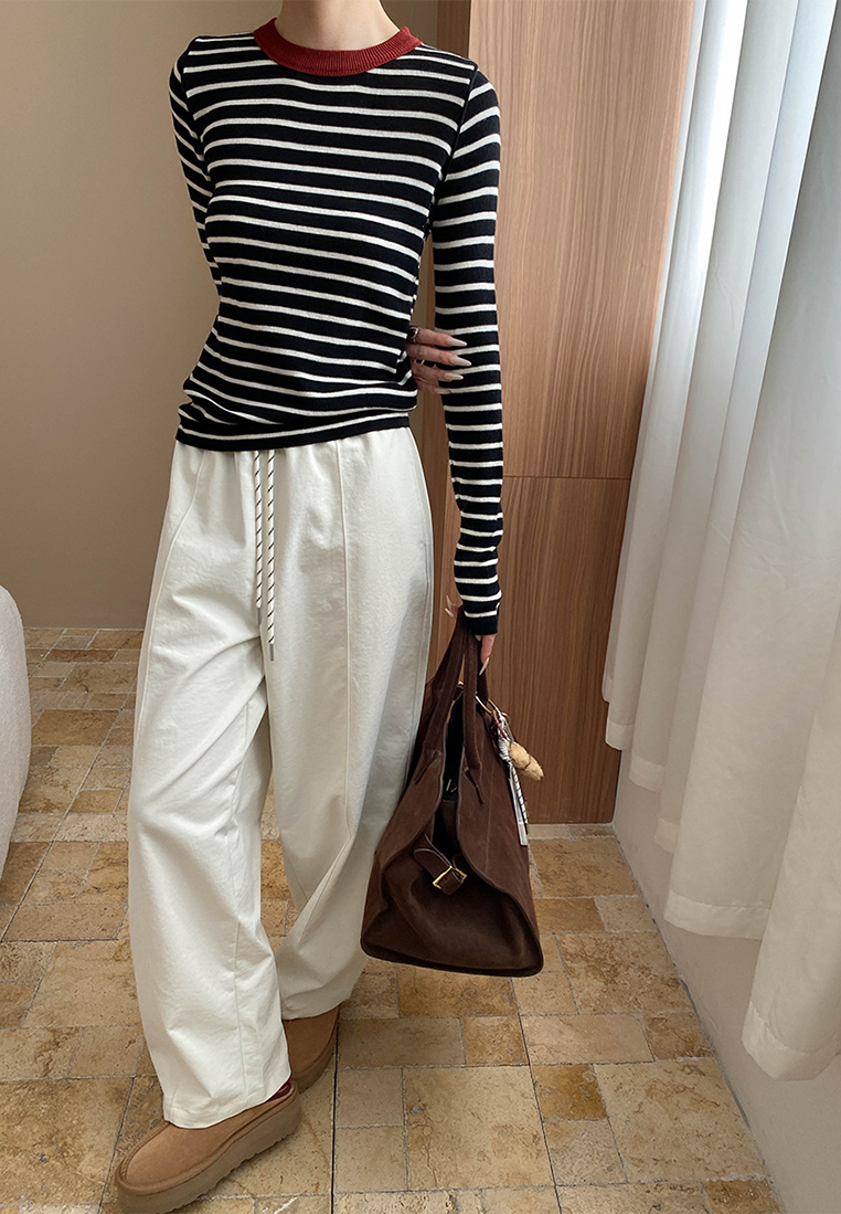 Autumn contrast color straight shoulder slim bottoming sweater CA25092510-1