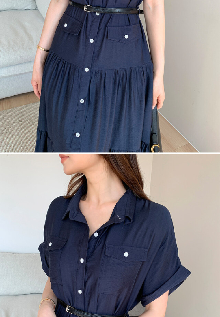 French-style collar dress with belted waist CA25091910BL